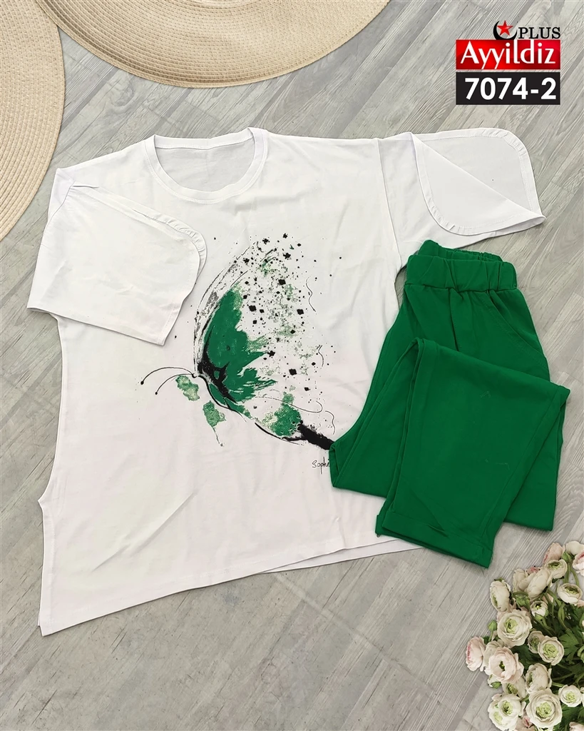 ست تیشرت شلوار سایز بزرگ نخ پنبه کد 7074
