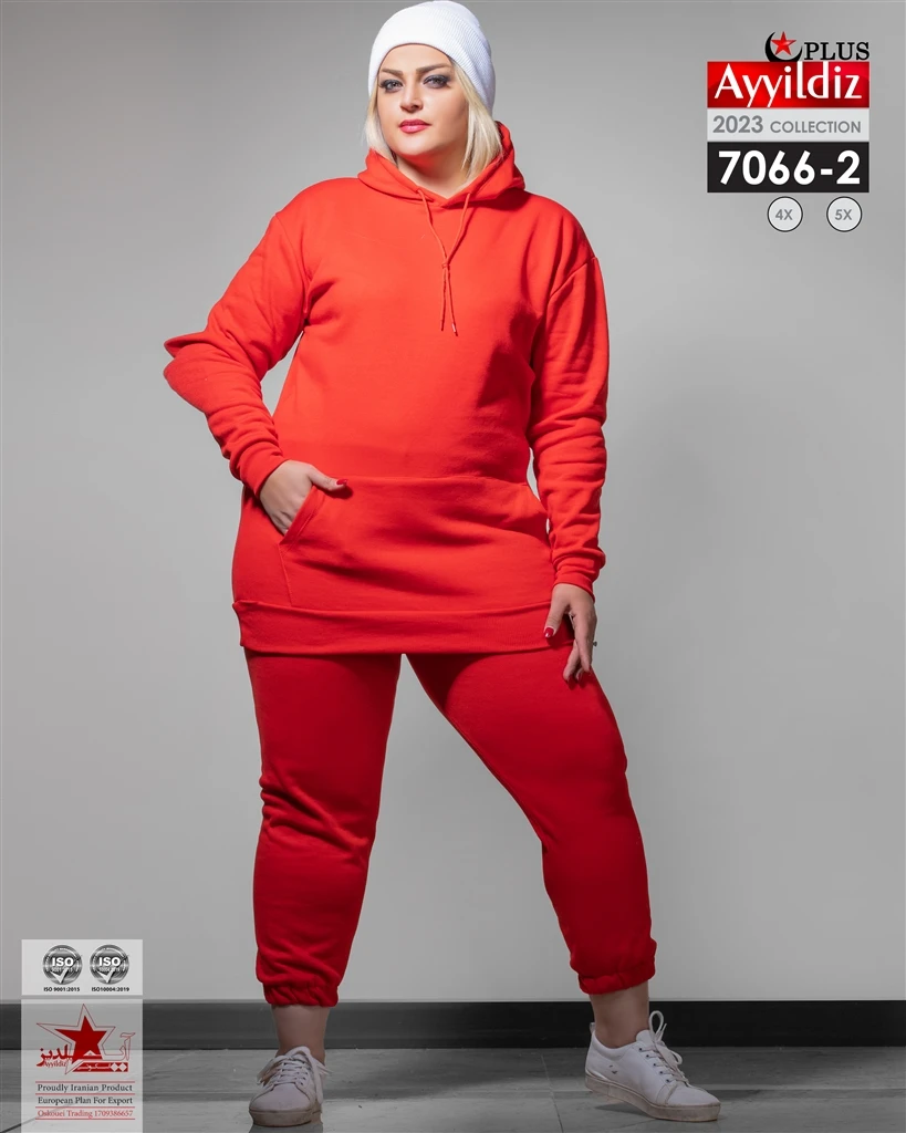 ست بلوز شلوار زمستانی سایز بزرگ نخ پنبه دورس کرکدار کد 7066