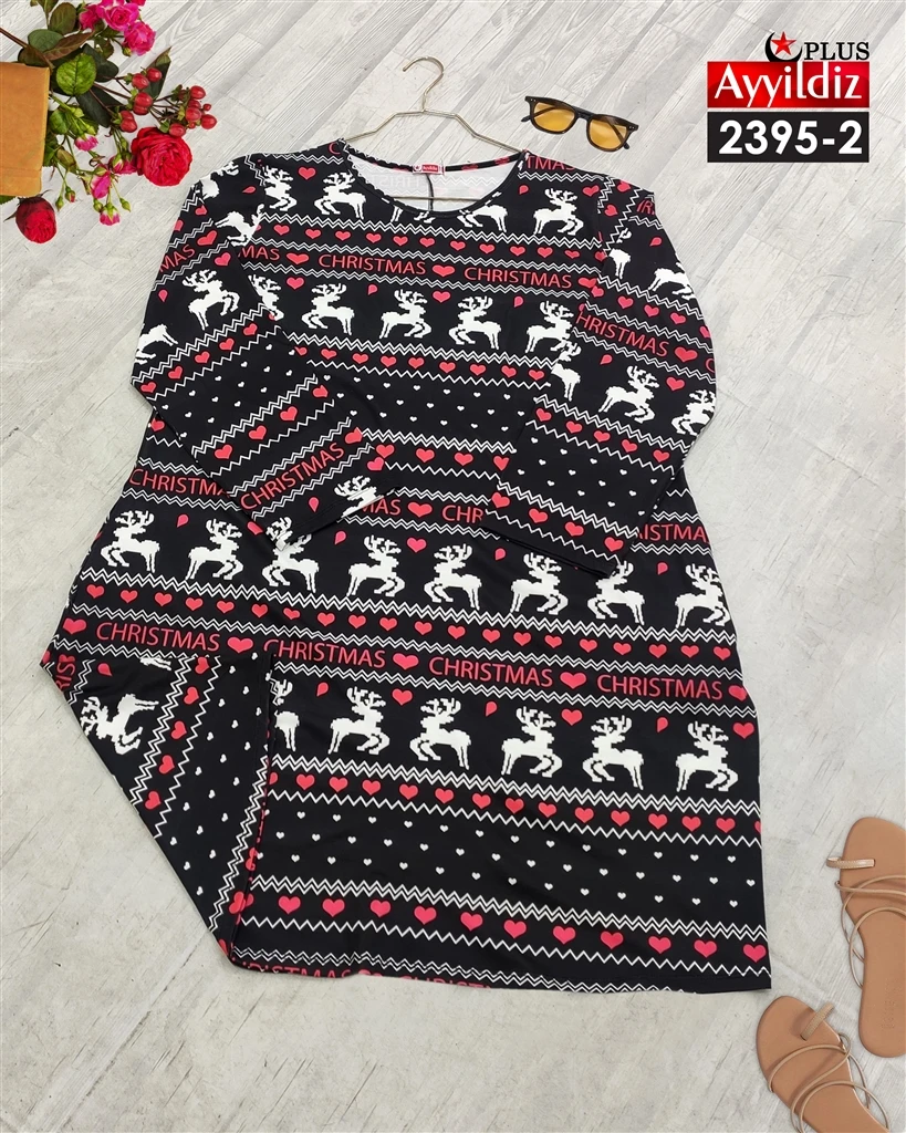 تونیک مجلسی کریسمس سایز بزرگ زنانه پنبه سوپر کش کد 2395-2