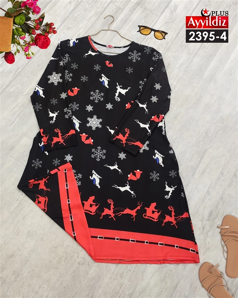 تونیک مجلسی کریسمس سایز بزرگ زنانه پنبه سوپر کش کد 2395-4