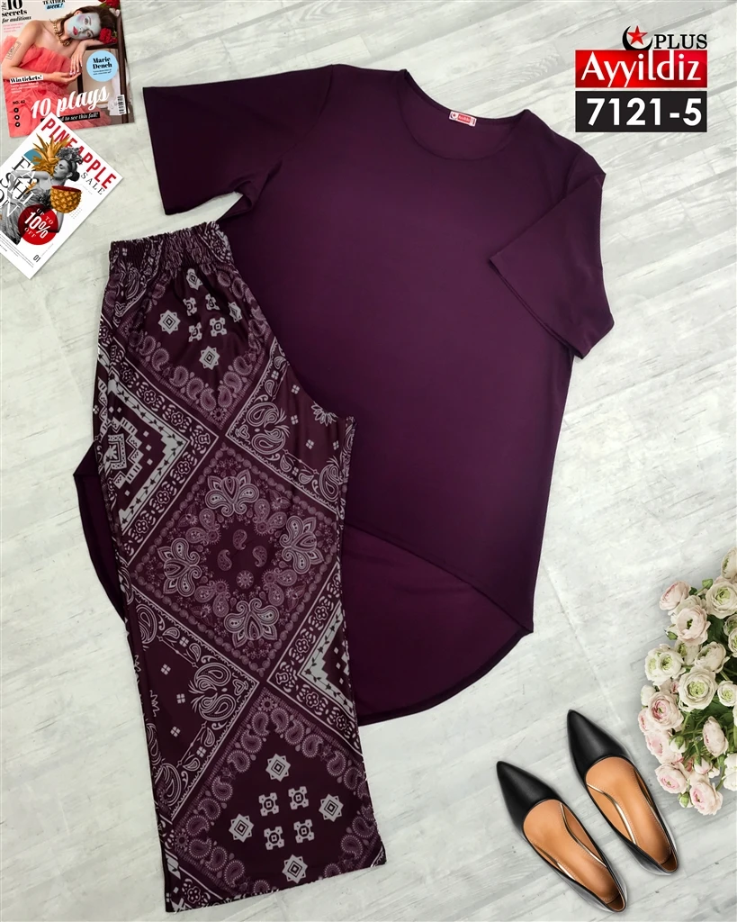 ست تیشرت شلوار سایز بزرگ کرپ کد 7121