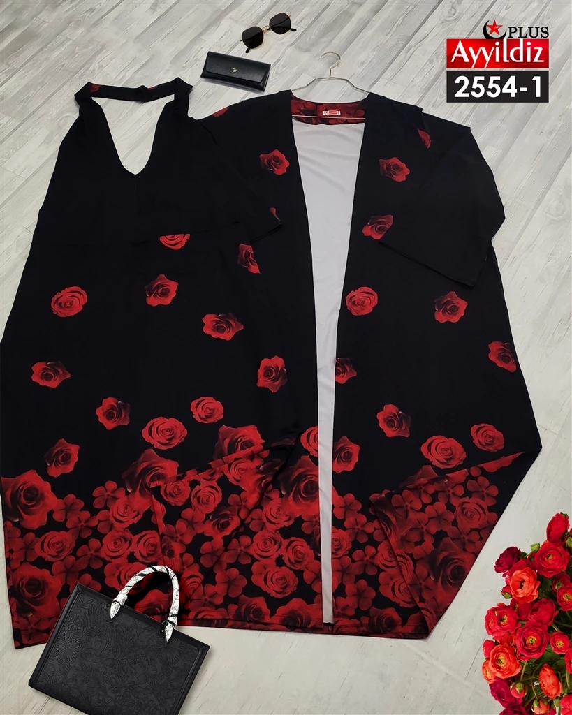 پیراهن سایز بزرگ زنانه کرپ بنگال کد 2554