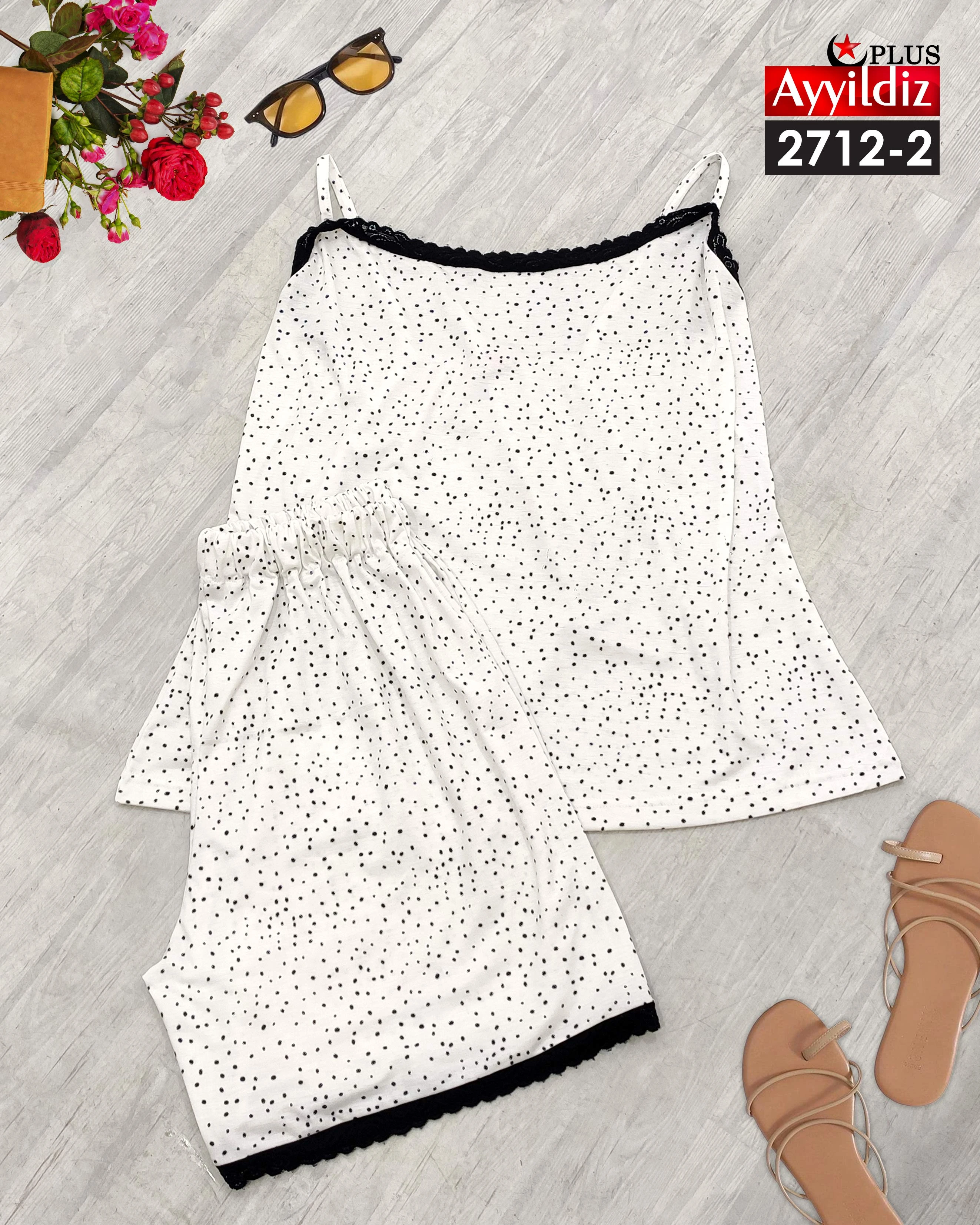 ست تاپ شلوارک سایز بزرگ نخ پنبه کد 2712
