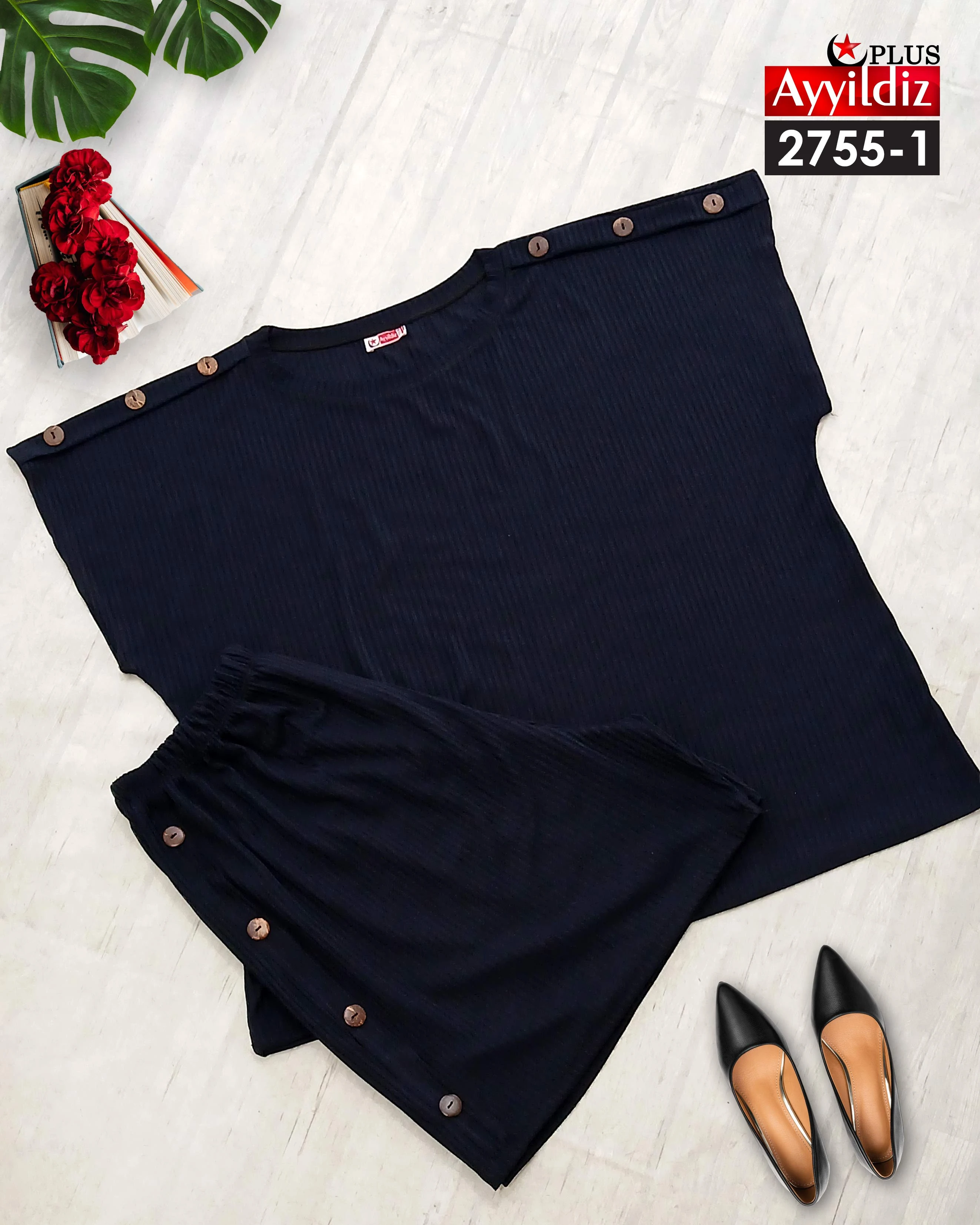 ست تاپ شلوارک سایز بزرگ نخ ویسکوز کرکره‌ای کد 2755