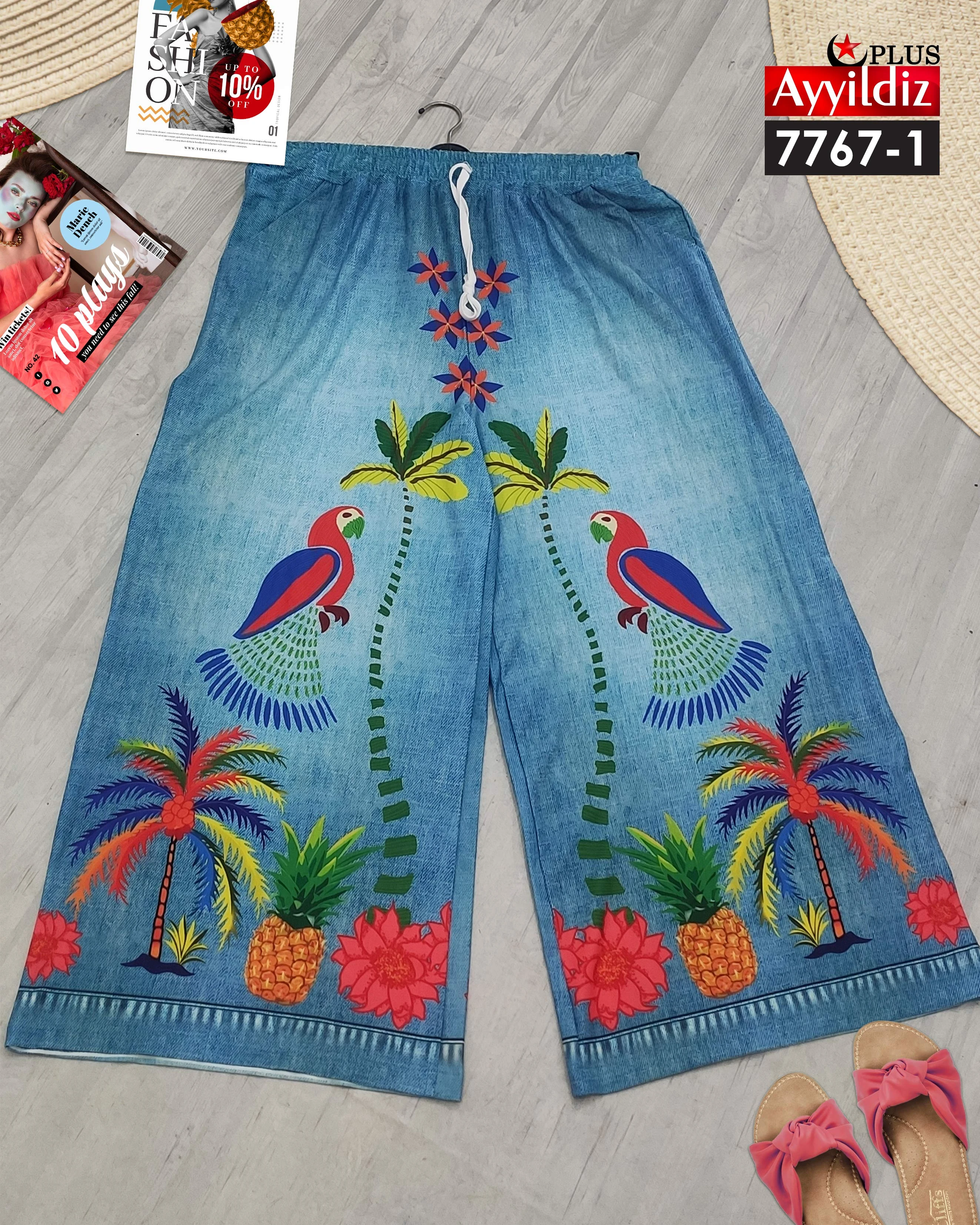 شلوار سایز بزرگ زنانه نخ پنبه طرح لی کد 7167