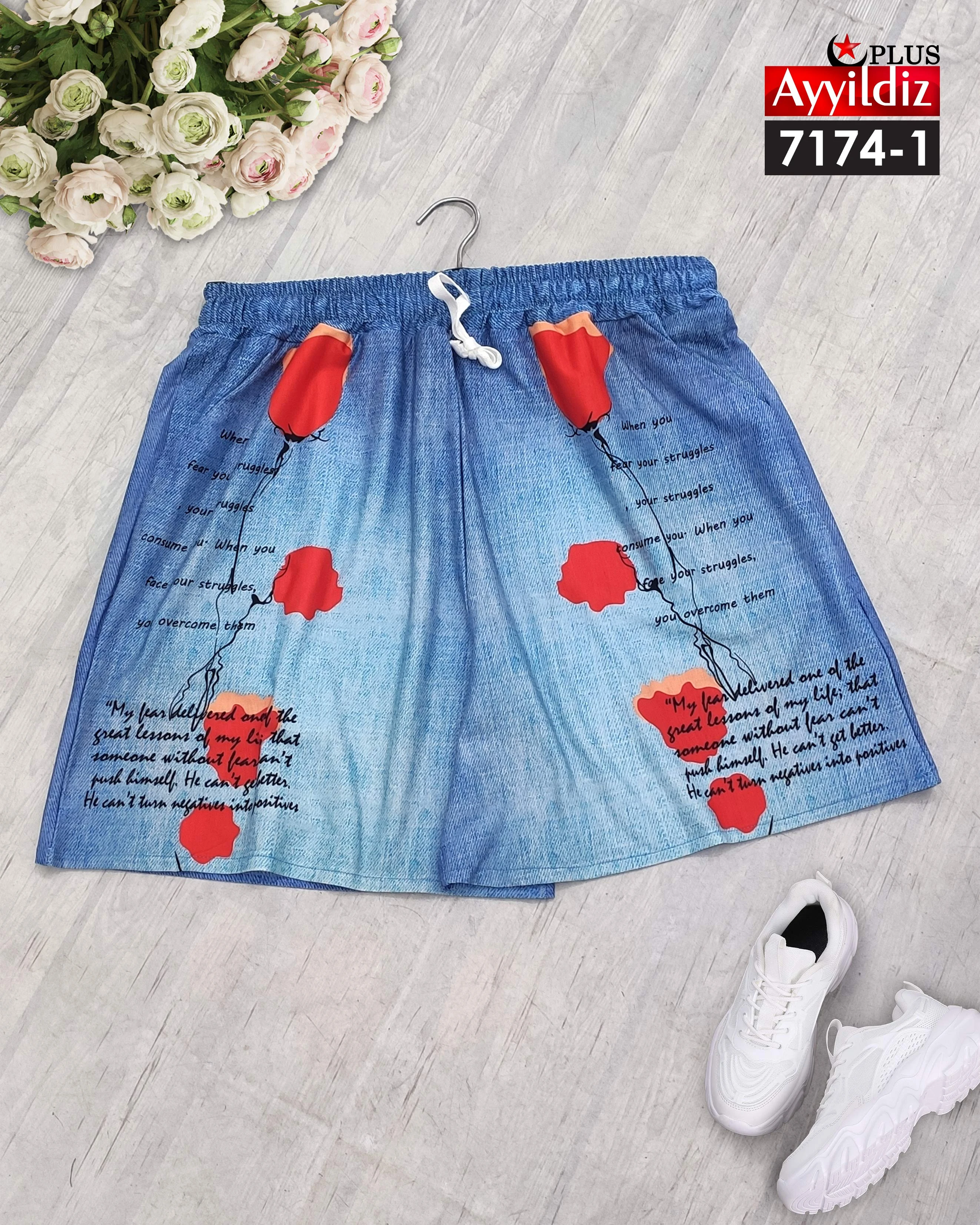 شلوارک زنانه سایز بزرگ نخی طرح جین کد 7174