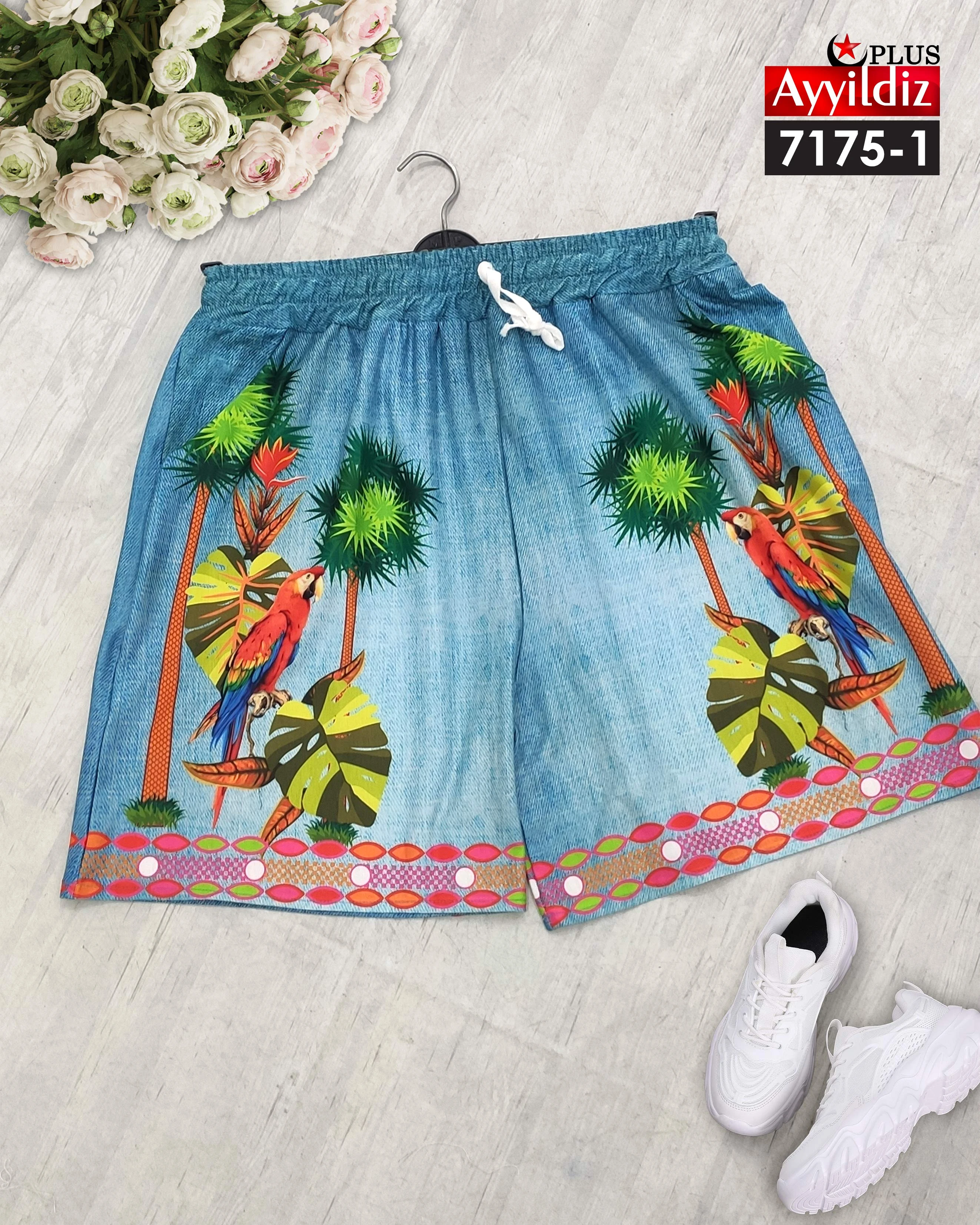 شلوار ک زنانه سایز بزرگ نخی طرح جین کد 7175