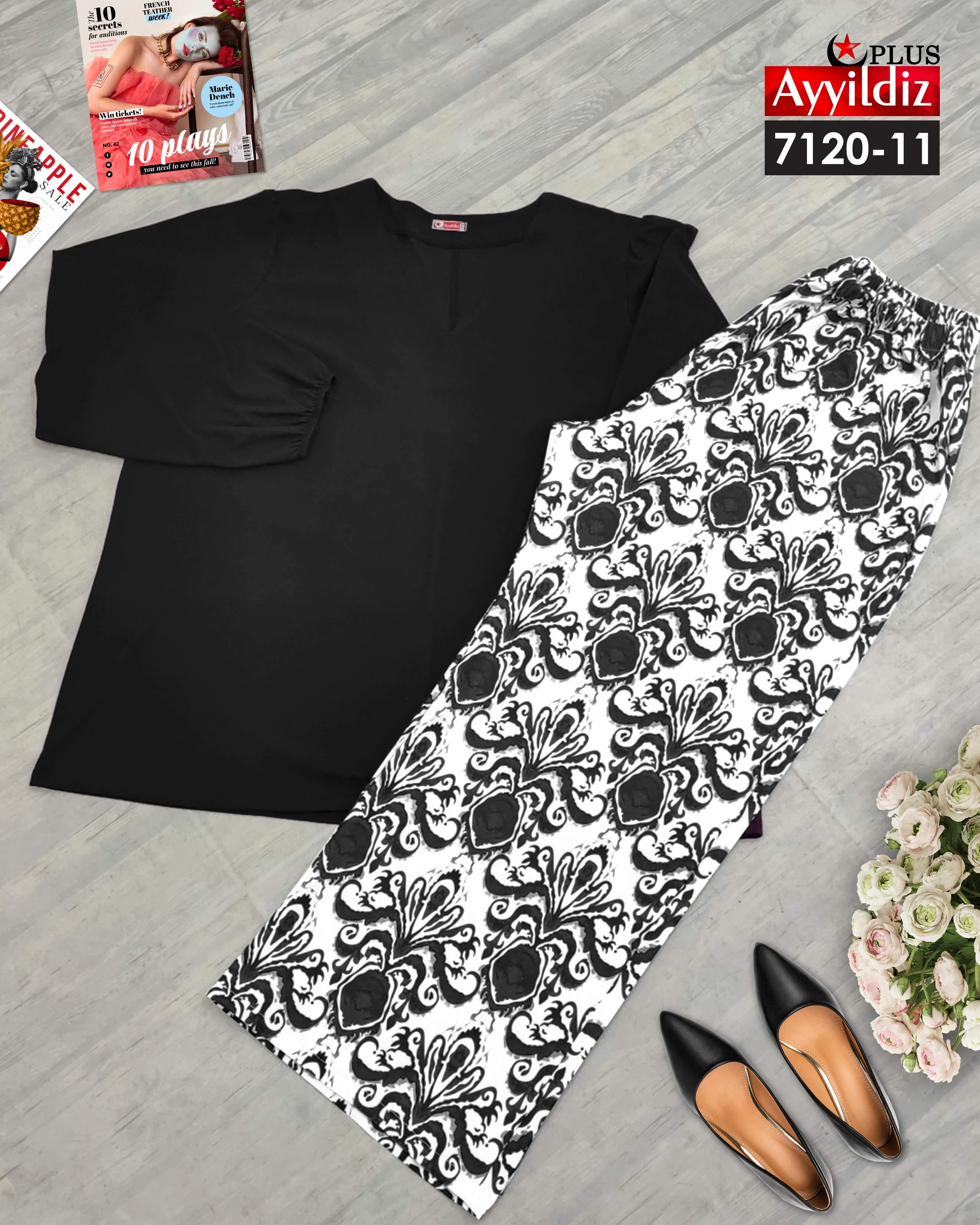 ست بلوز شلوار سایز بزرگ کد 7120 مشکی