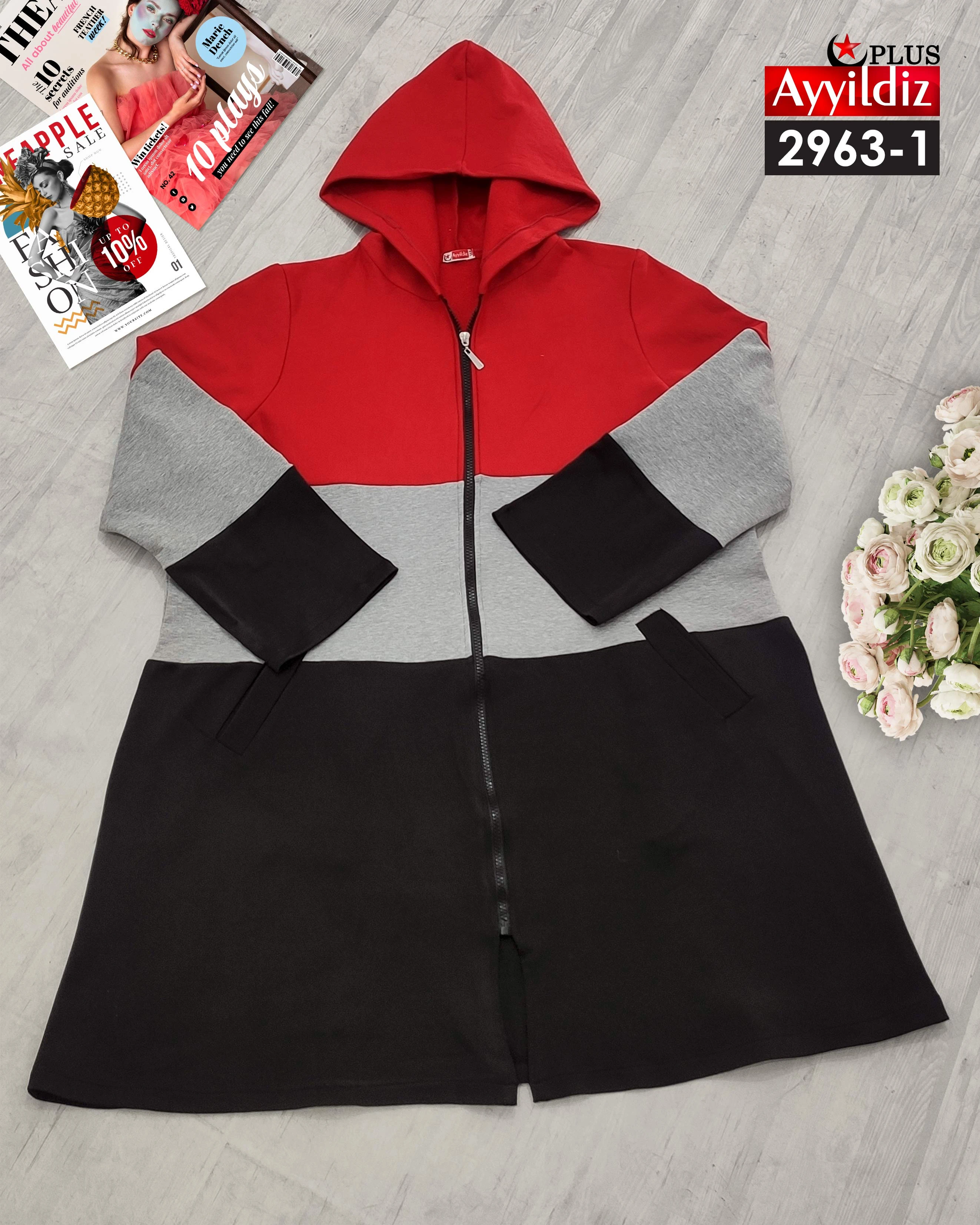 سویشرت زیپ‌دار سایز بزرگ زنانه کد 2963 تصویر کاتالوگ