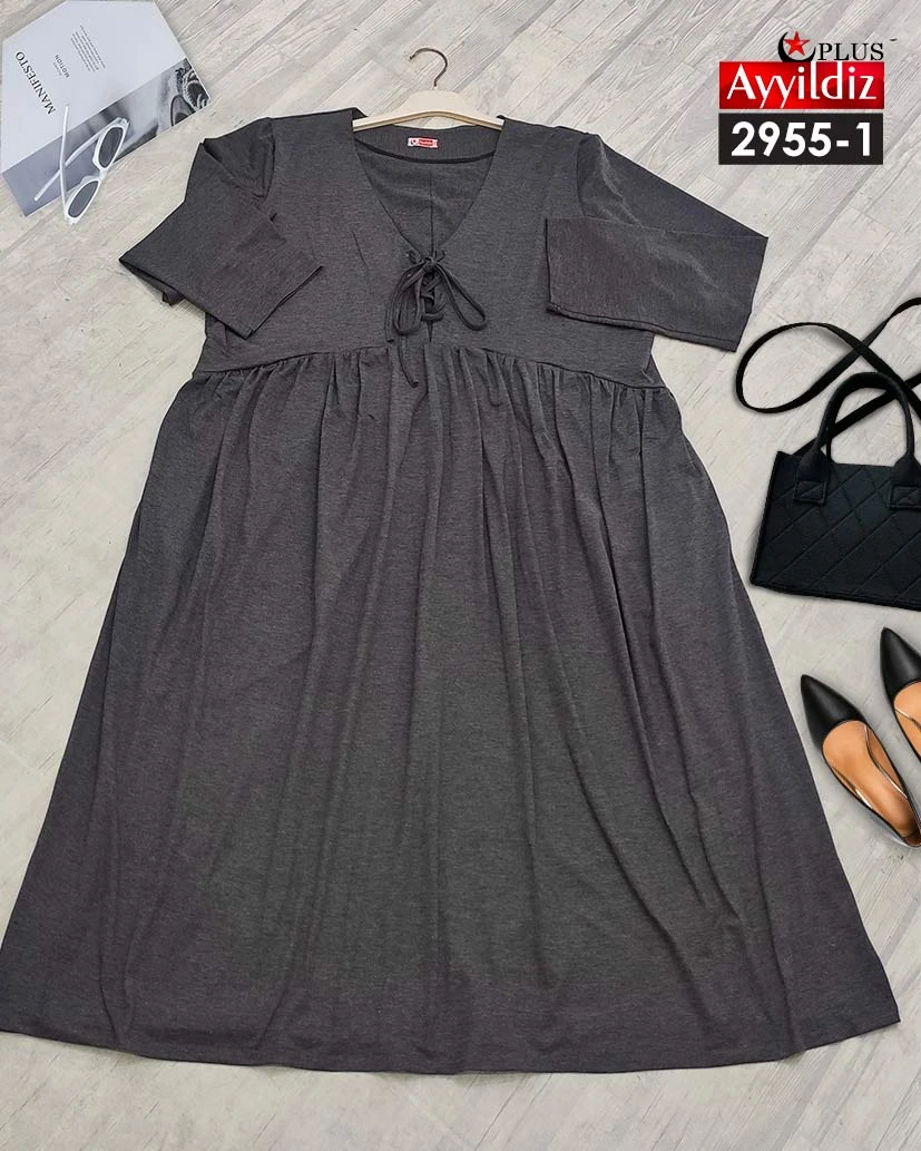پیراهن سایز بزرگ زنانه ملانژ نخی کد 2955