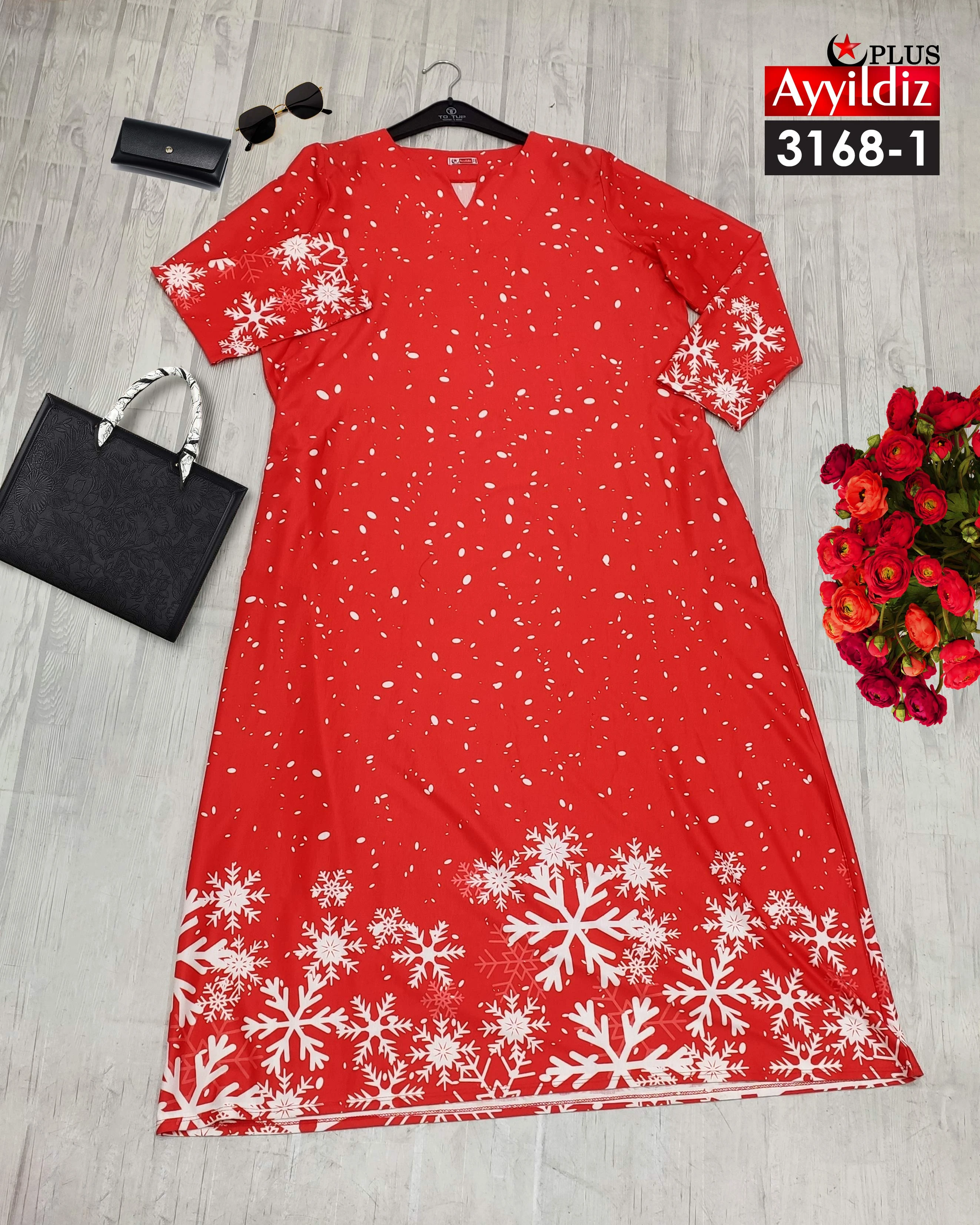 پیراهن کریسمسی سایز بزرگ زنانه  کد 3168