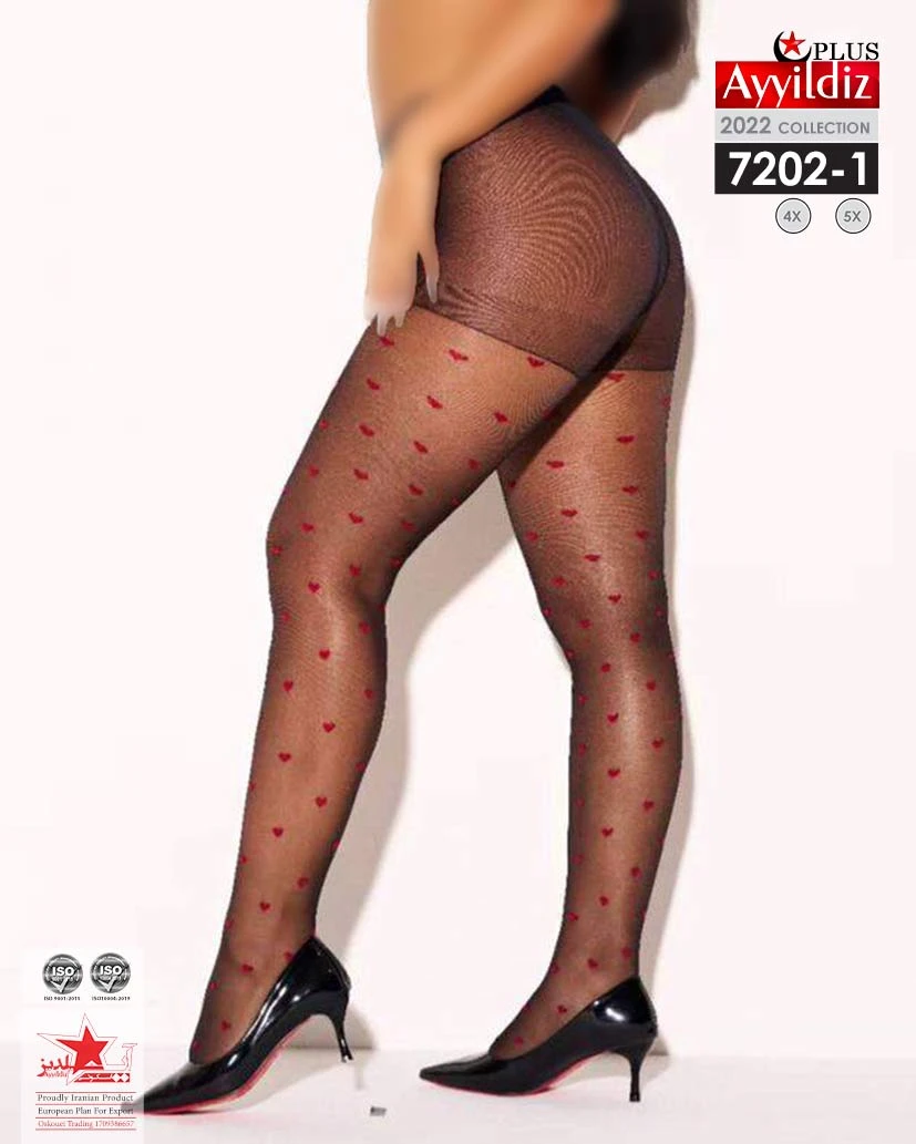 جوراب شلواری سایز بزرگ طرح قلب قرمز کد 7202