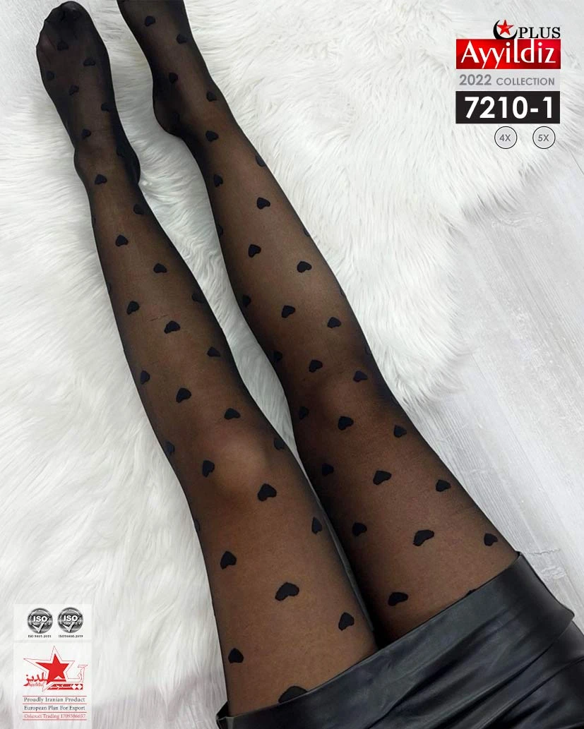 جوراب شلواری سایز بزرگ طرح قلب مشکی کد 7210