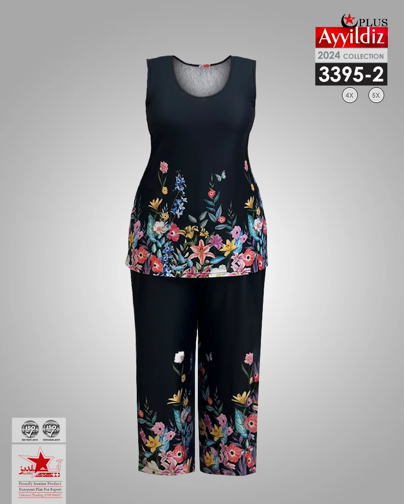 ست تاپ شلوار سایز بزرگ نخی سوپر لاکرا کد 3395