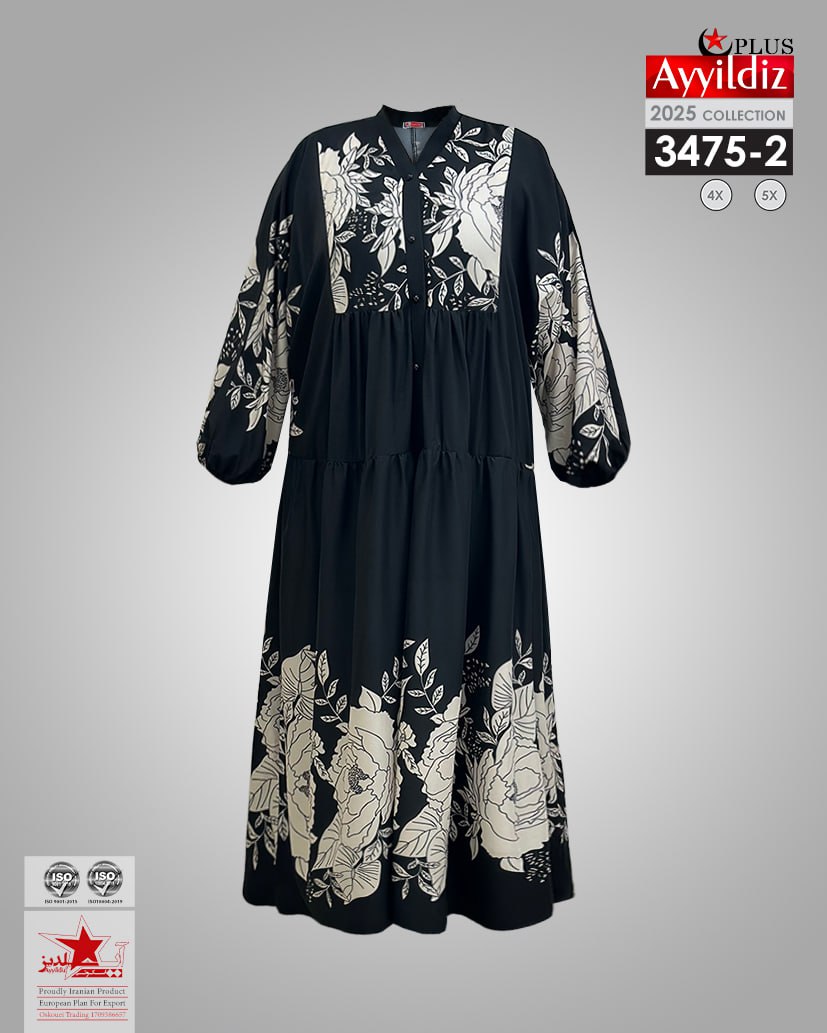 پیراهن بلند سایز بزرگ زنانه کد 3475