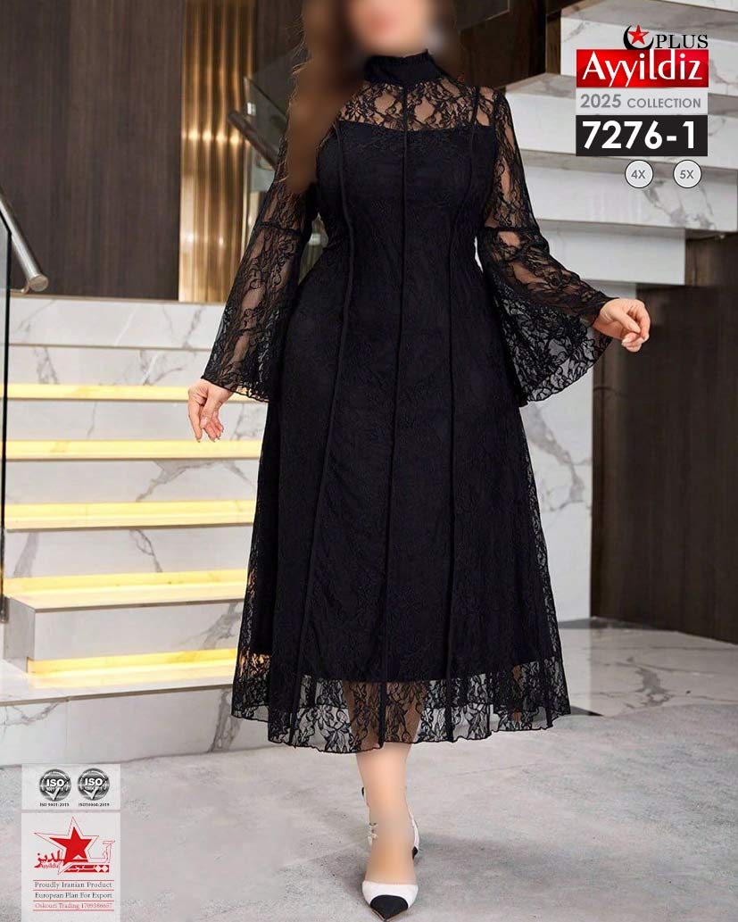 پیراهن مجلسی گیپور سایز بزرگ زنانه کد 7276