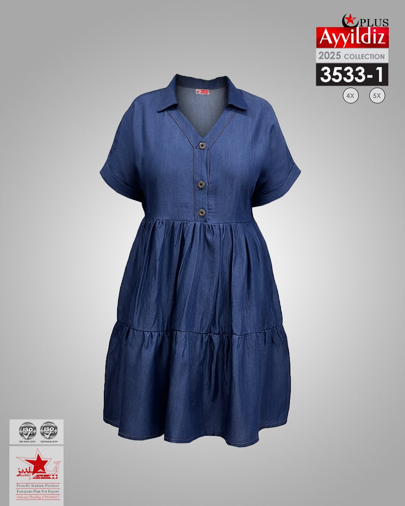 پیراهن جلو سه دکمه سایز بزرگ زنانه کد 3533