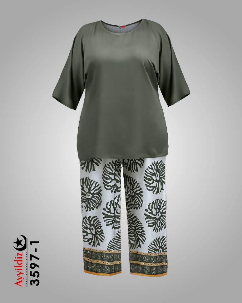 ست شومیز شلوار خنک سایز  بزرگ زنانه کد 3597