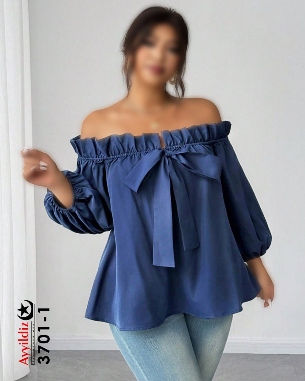 شومیز مجلسی جین سایز بزرگ زنانه کد 3701