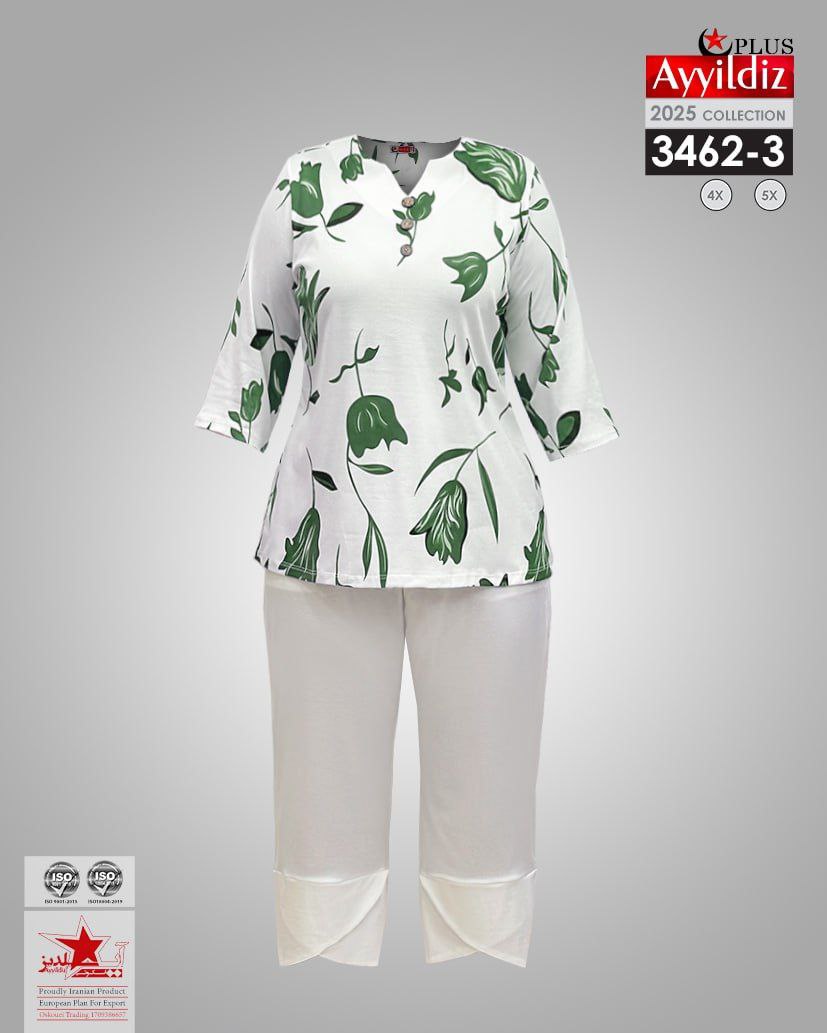 ست بلوز شلوار نخی سایز بزرگ زنانه کد 3462