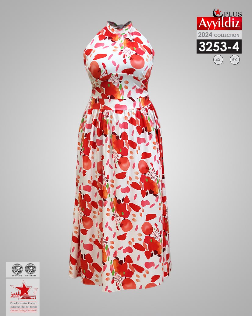 پیراهن ساحلی یقه گرهی سایز بزرگ زنانه کد 3253-4