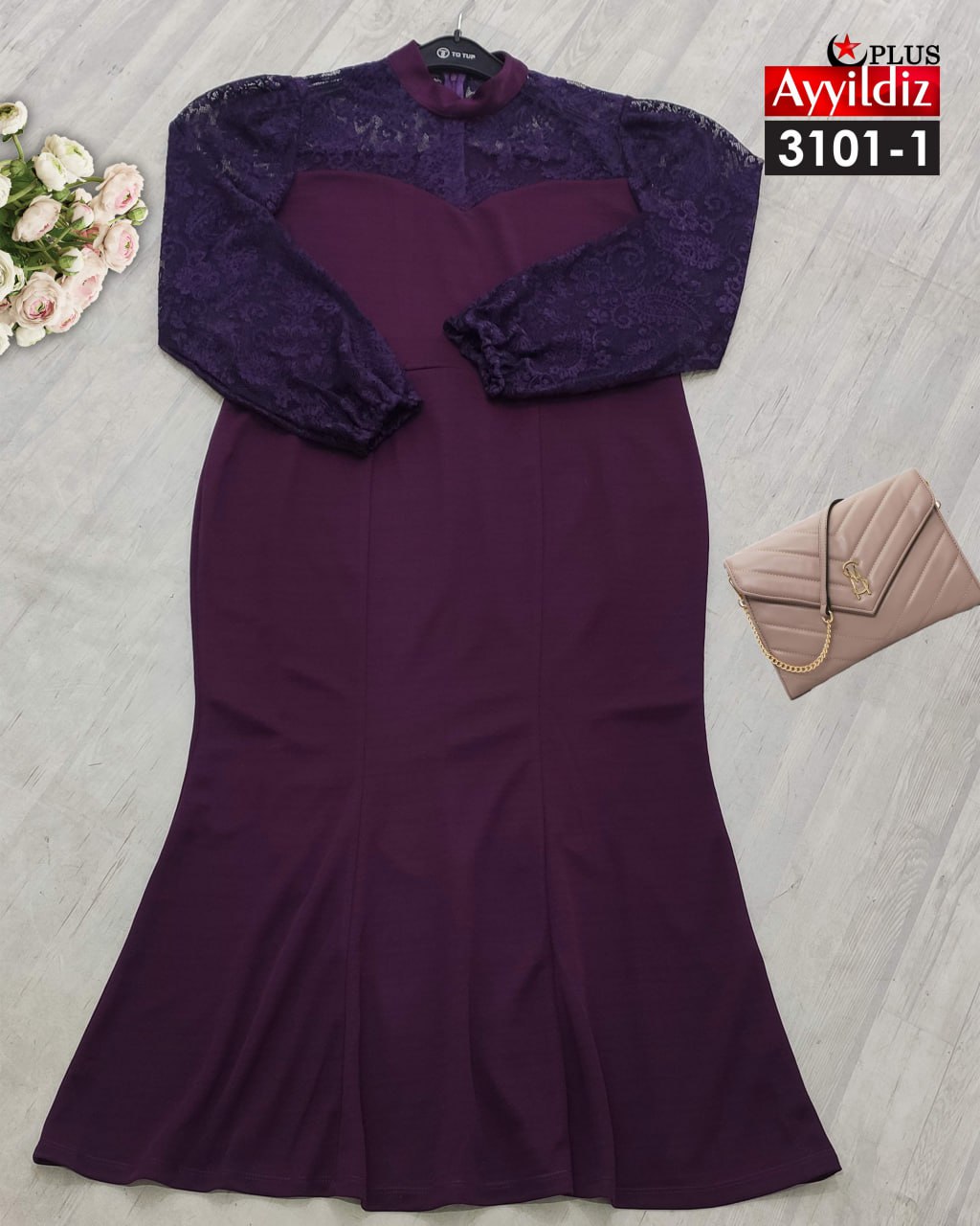 پیراهن مجلسی گیپور دار سایز بزرگ زنانه کد 3101