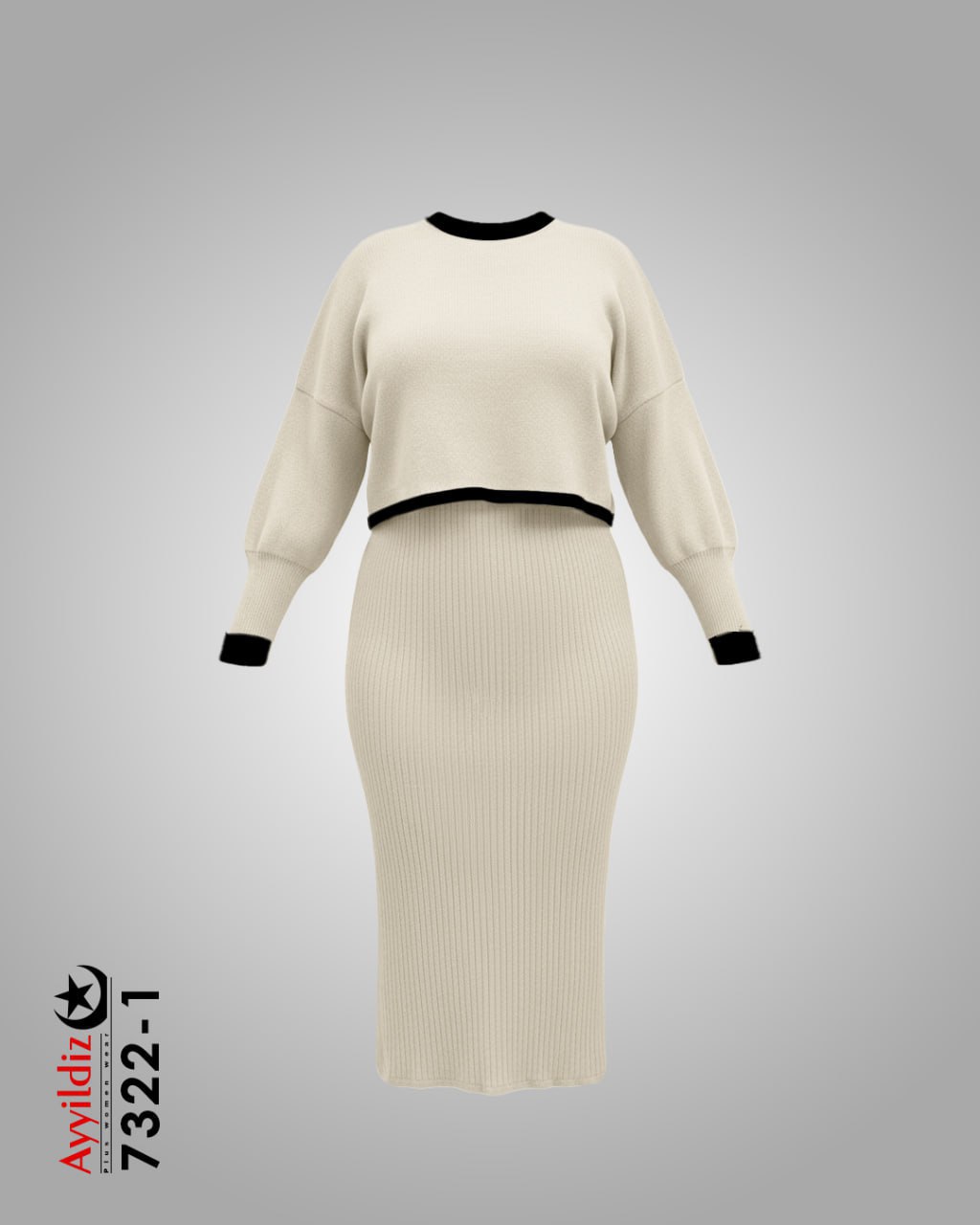 ست کراپ سارافون بافت پاییزه سایز بزرگ زنانه کد 7322