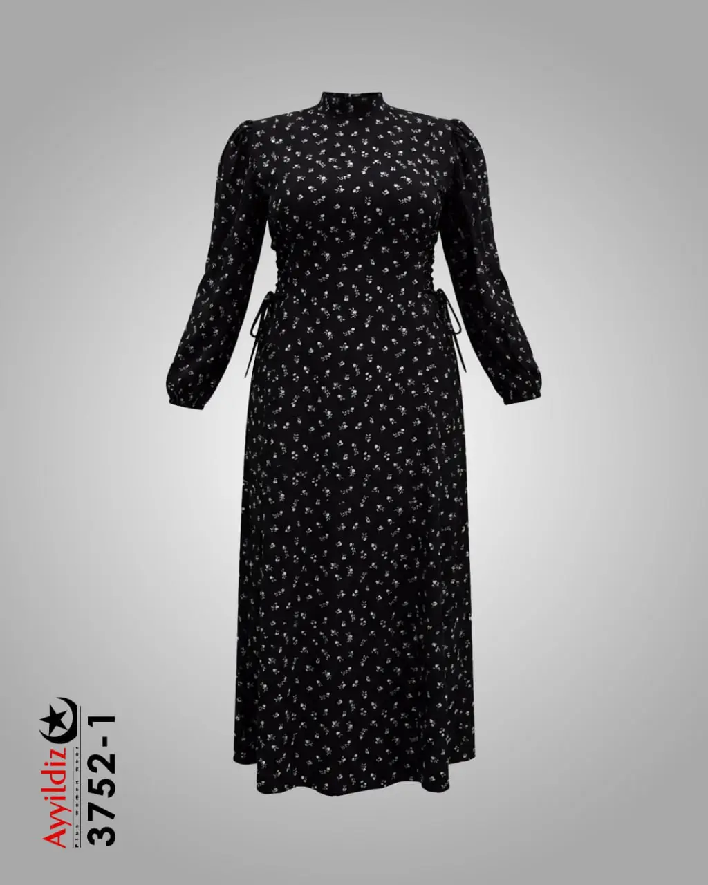 پیراهن مجلسی زنانه آستین بلند سایز بزرگ کد 3752 مشکی