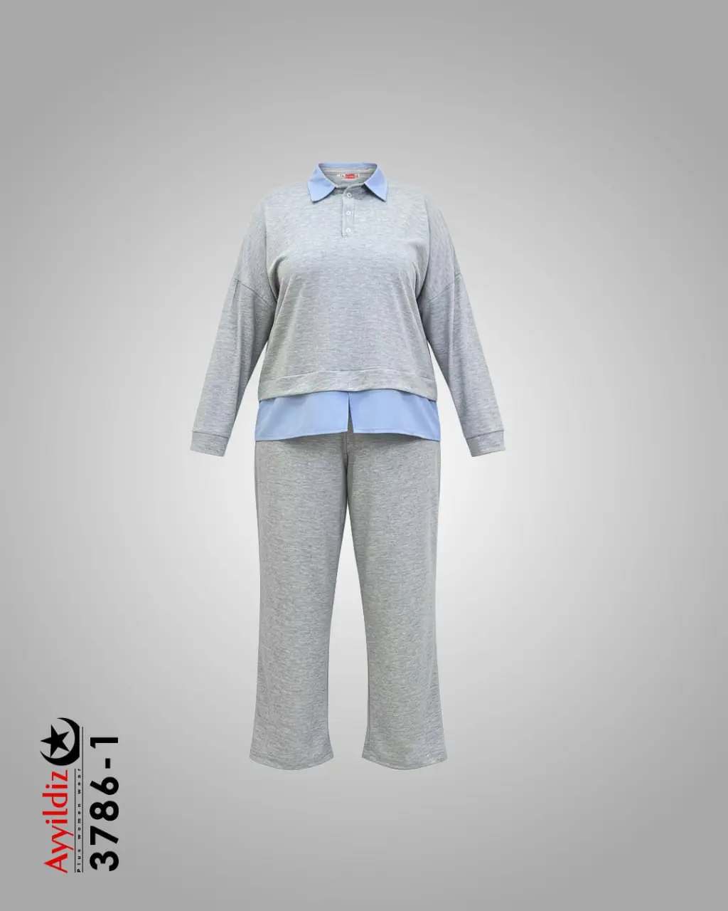 ست بلوز شلوار زنانه سایز بزرگ راحتی کد 3786 طوسی