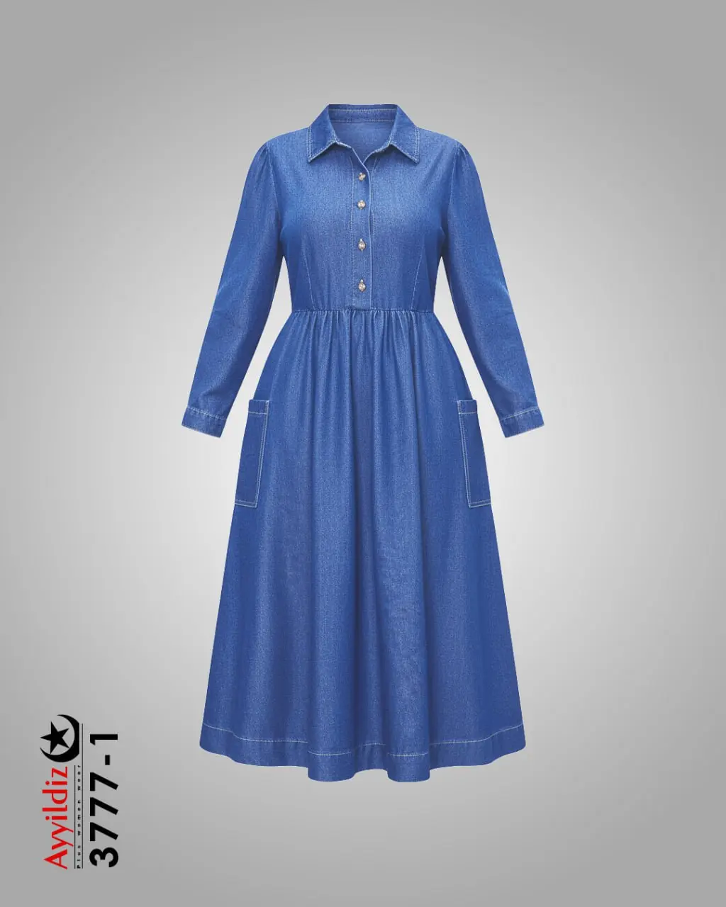 پیراهن زنانه سایز بزرگ جلو دکمه کد 3777 تصویر کاتالوگ