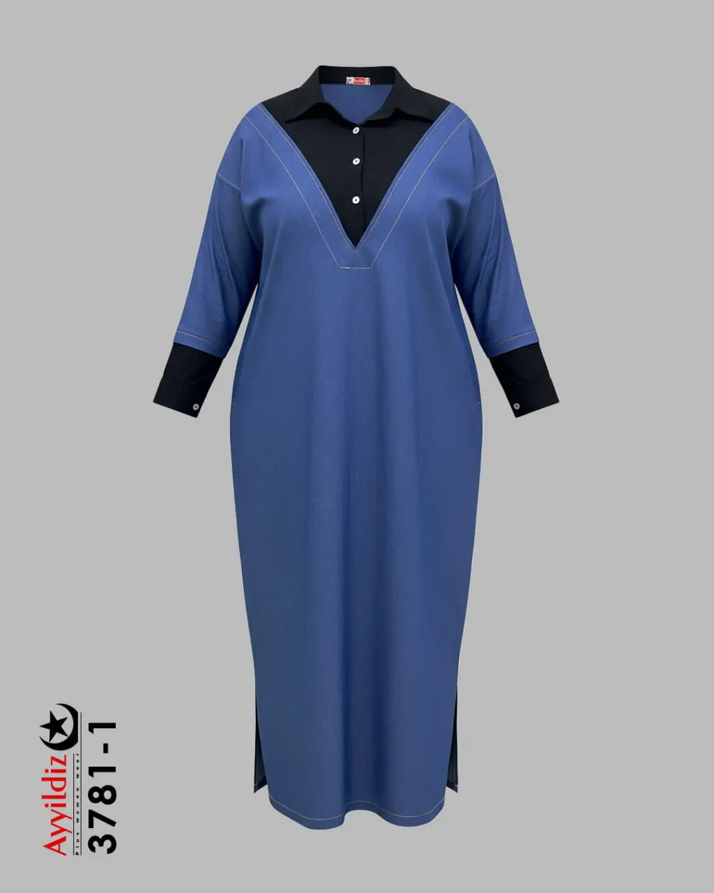 مانتو پیراهن سایز بزرگ زنانه کد 3781 مشکی