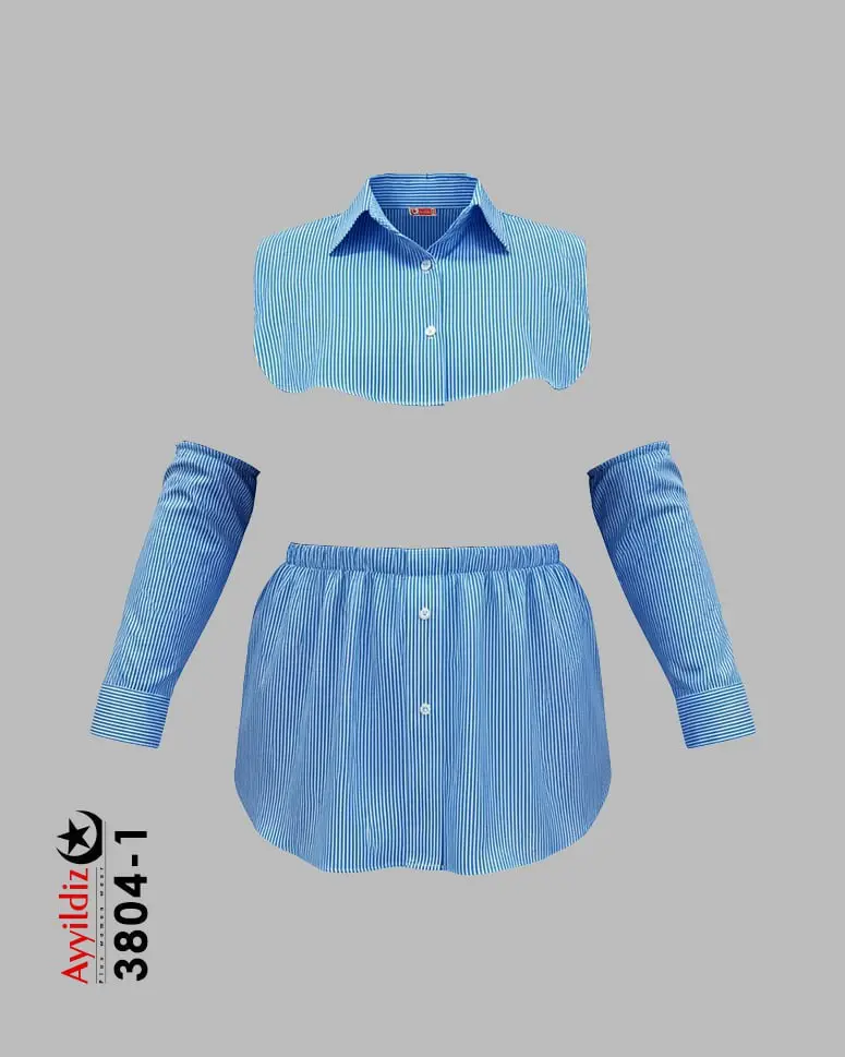 ست یقه فیک، دامنک و آستینک زنانه سایز بزرگ کد 3804 آبی