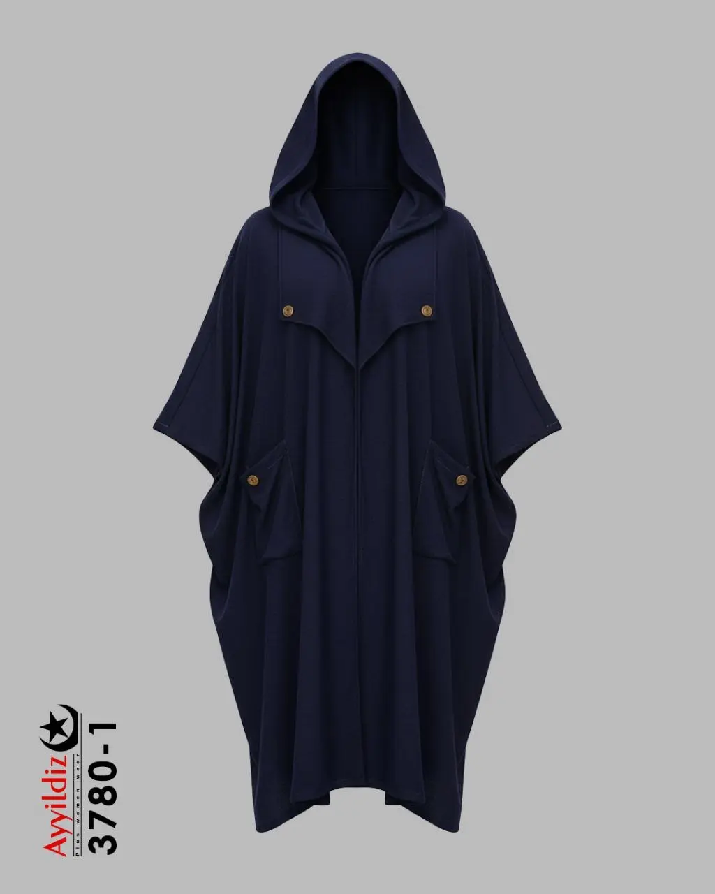 مانتو کلاهدار سایز بزرگ پاییزه کد 3780 سرمه‌ای