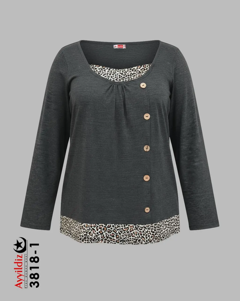 بلوز زنانه سایز بزرگ آستین بلند کد 3818 نوک مدادی