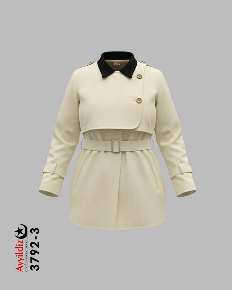 بارانی دو تیکه سایز بزرگ زنانه کد 3792 کرمی