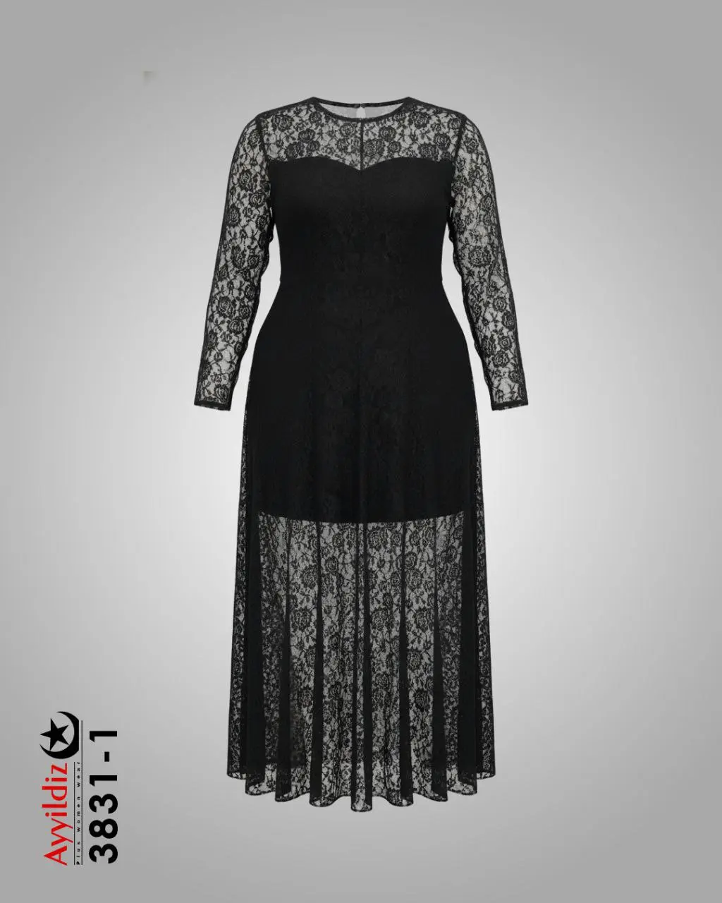 پیراهن مجلسی زنانه سایز بزرگ گیپور  کد 3831 مشکی