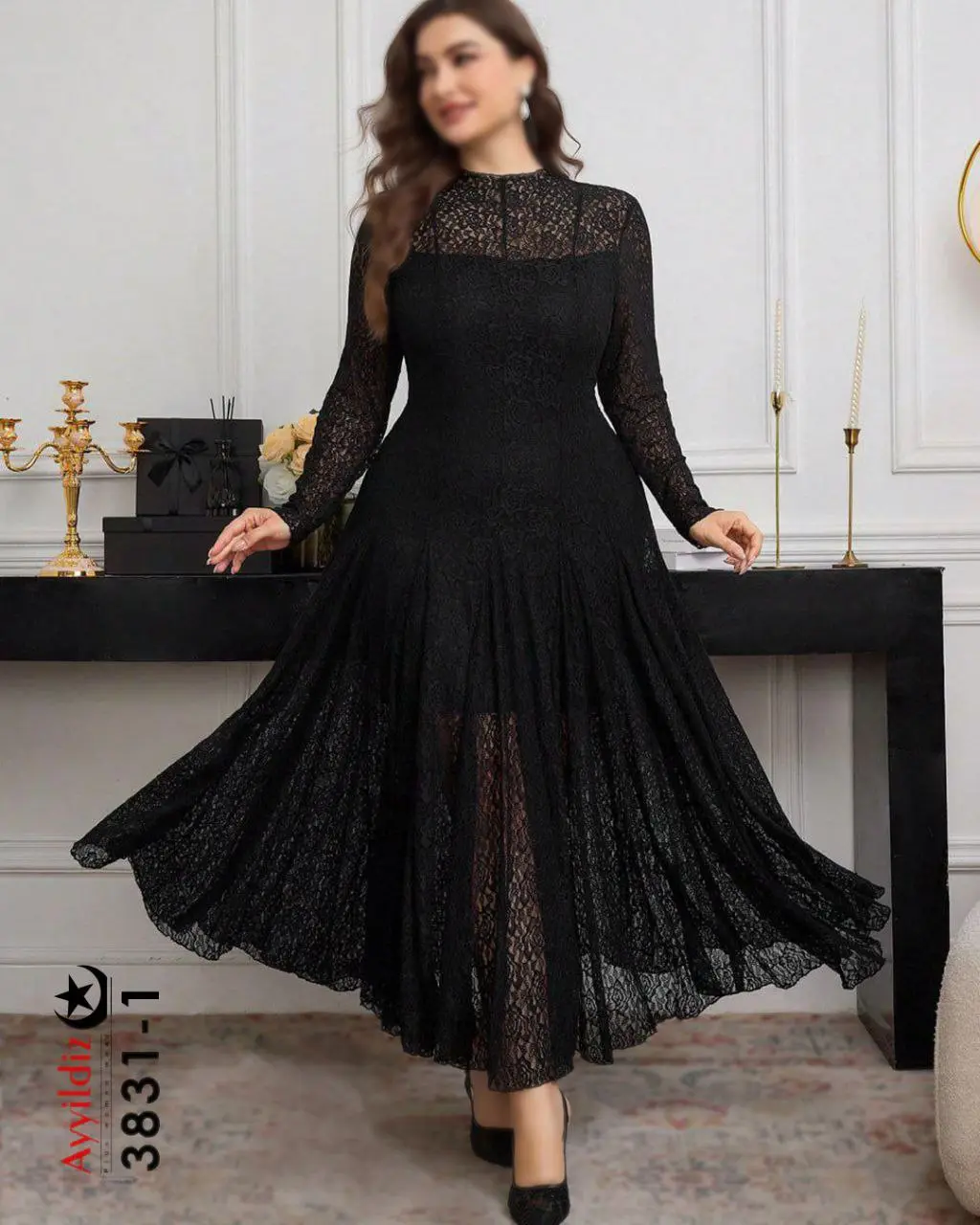 پیراهن مجلسی زنانه سایز بزرگ گیپور  کد 3831