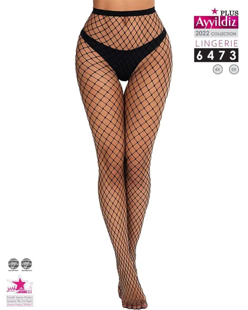 جوراب شلواری سایز بزرگ زنبوری متوسط کد 6473 مشکی