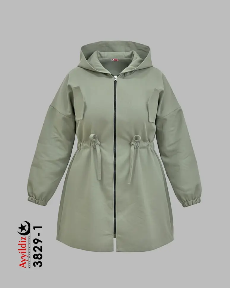 پالتو جلو زیپ سایز بزرگ زنانه کد 3829 سبز