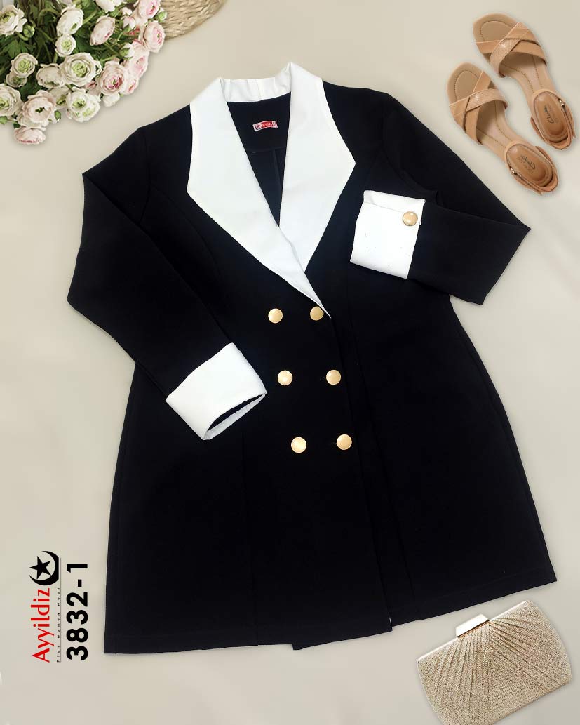 مانتو جلو دکمه ترند کد 3832 مشکی