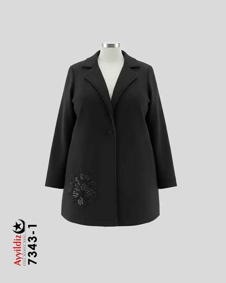 کت مجلسی زنانه سایز بزرگ سنگ دوزی شده سری AyLux کد 7343 مشکی