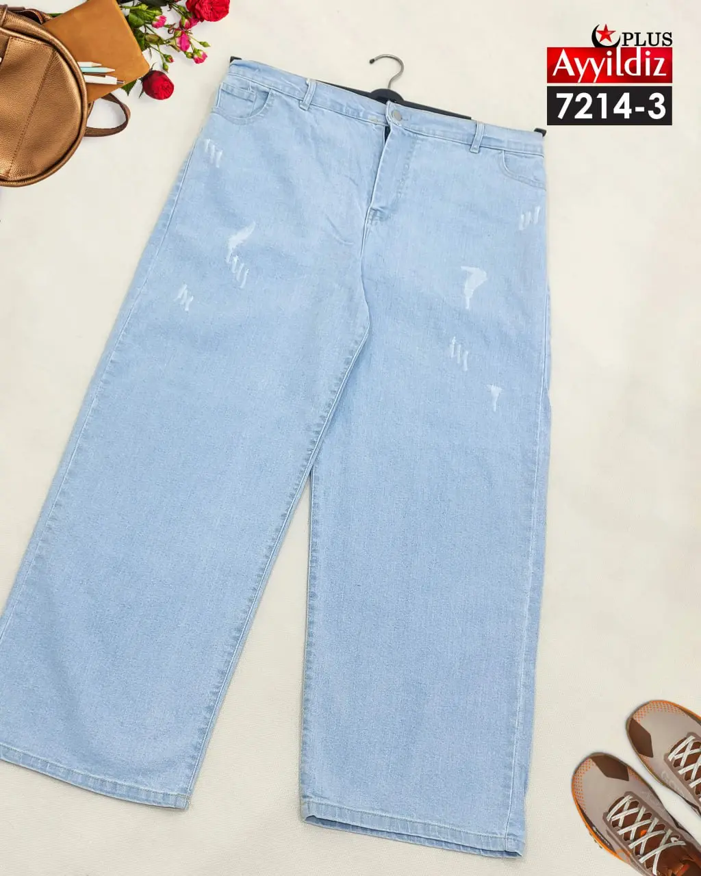 شلوار جین زنانه سایز بزرگ کد 7214 آبی روشن