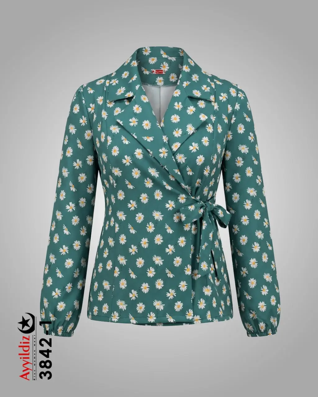 شومیز زنانه سایز بزرگ مدل کتی گره‌دار کد 3842 سبز