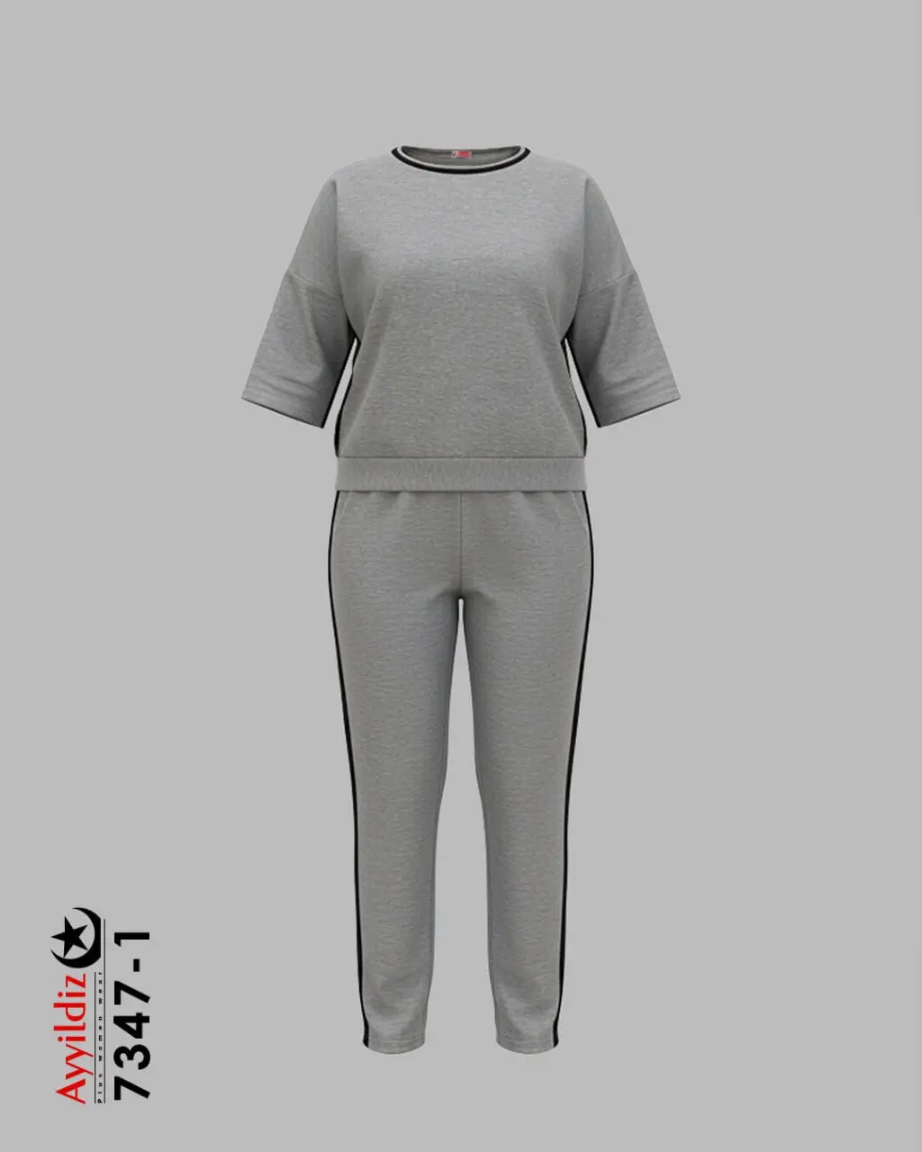 ست بلوز شلوار کرک‌دار سایز بزرگ زنانه کد ۷۳۴۷ طوسی