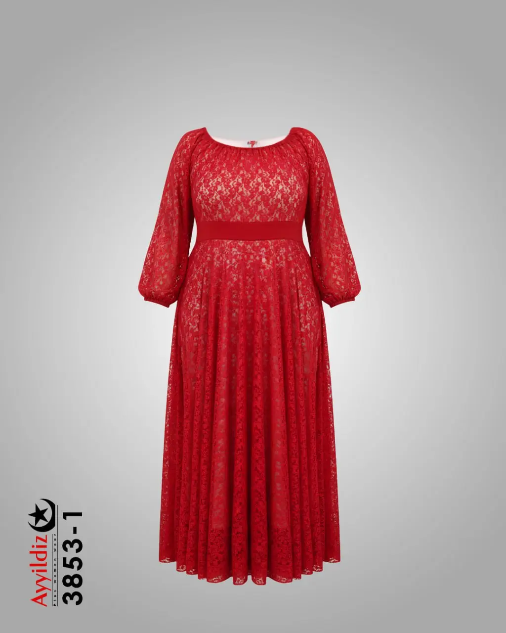 پیراهن زنانه مجلسی گیپور سایز بزرگ کد 3853 قرمز