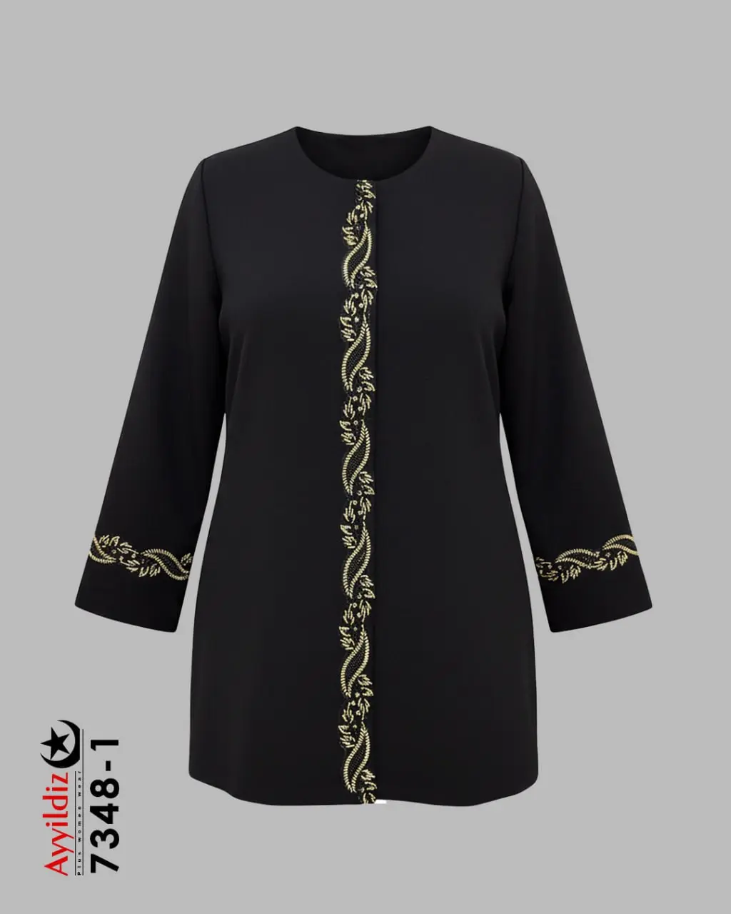 کت مجلسی زنانه سایز بزرگ سنگ دوزی شده سری AyLux کد 7348 مشکی