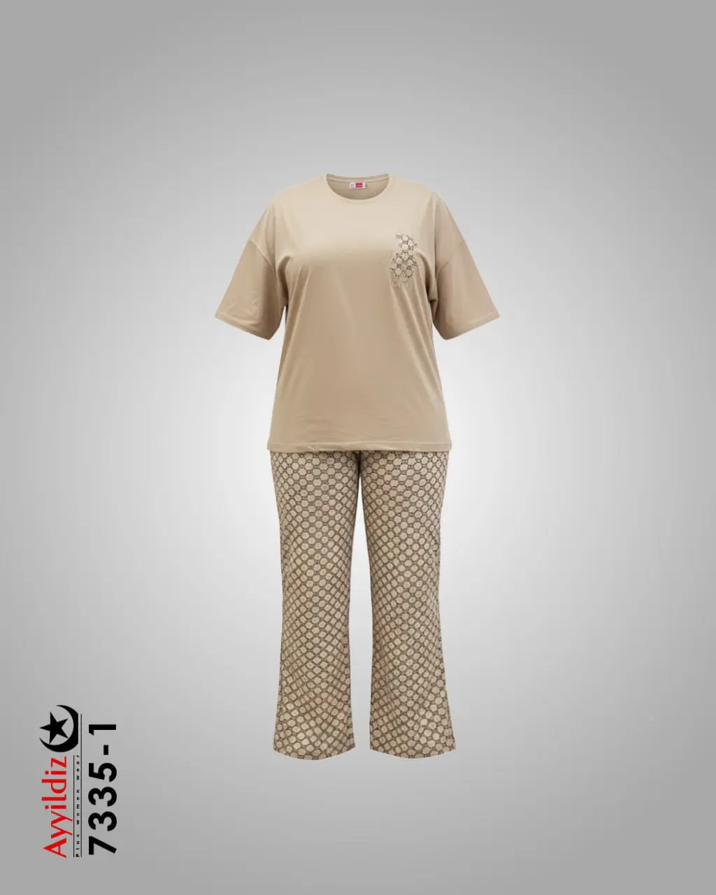 ست تیشرت شلوار زنانه سایز بزرگ اسپورت  کد 7335 نسکافه‌ای