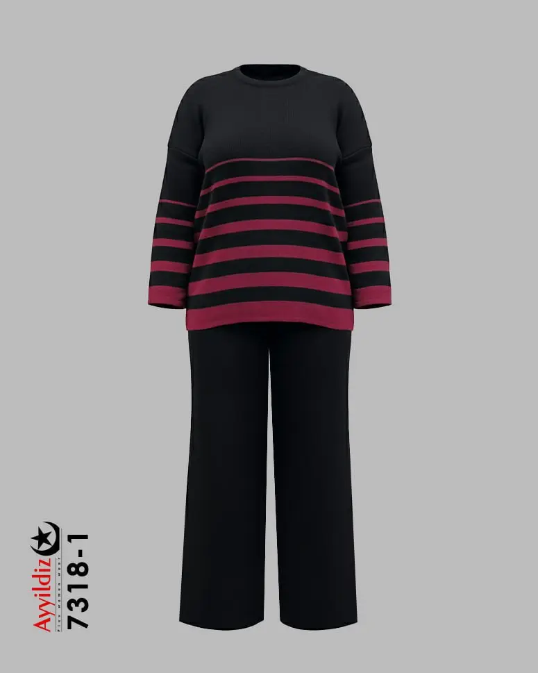 ست بلوز شلوار بافت زنانه سایز بزرگ کد 7318 مشکی