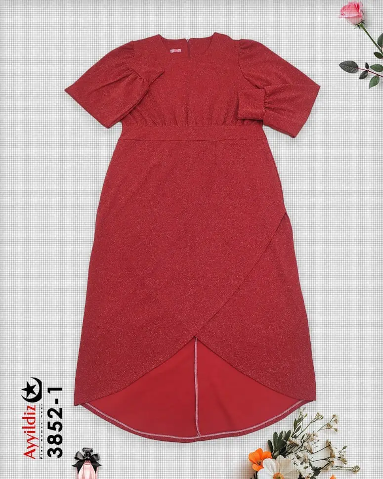 پیراهن مجلسی زنانه سایز بزرگ لمه کد 3852 قرمز
