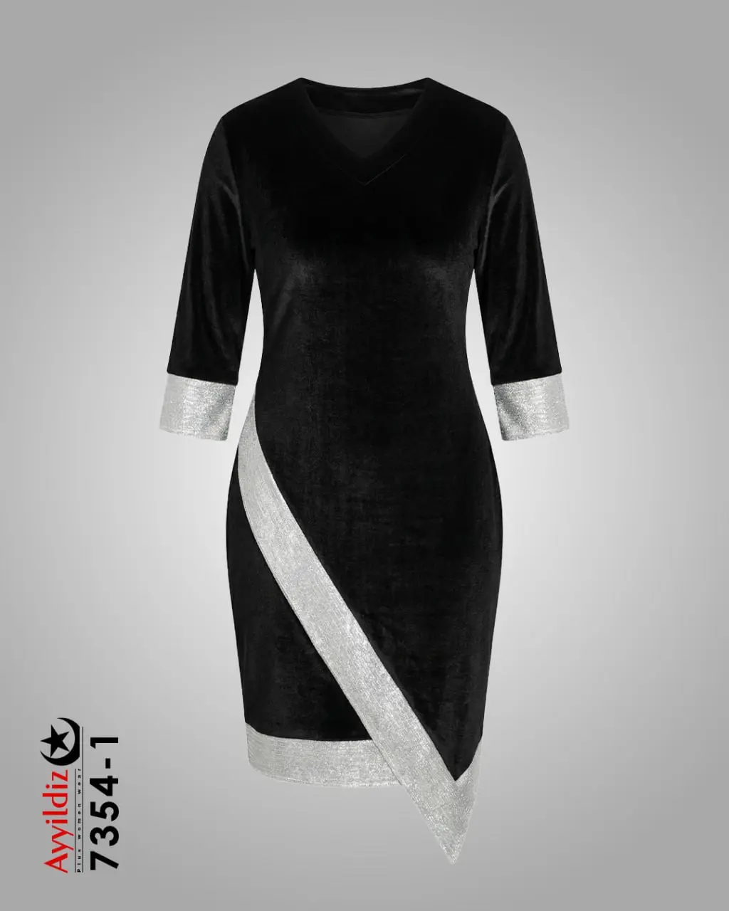 پیراهن مجلسی سایز بزرگ زنانه سری Aylux کد 7354 مشکی